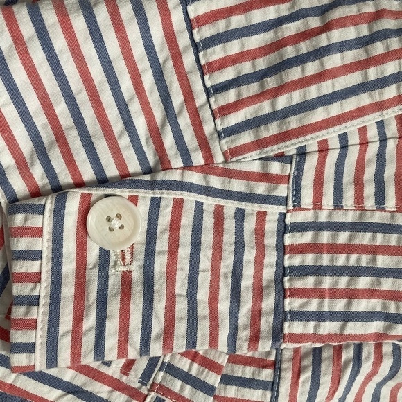 Talbots Seersucker stripe Patchwork Blazer women. Color Rd, white, Blue - Picture 4 of 6